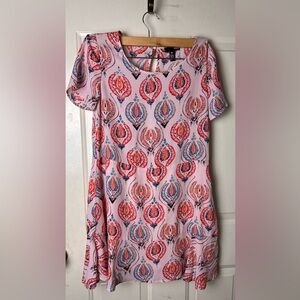 AQUA Pink Boho Print Short Sleeve Dress NWT